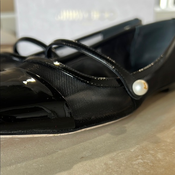 **SOLD** Jimmy Choo Black Patent Leather Elisa flats with pearl detail - Picture 11 of 11